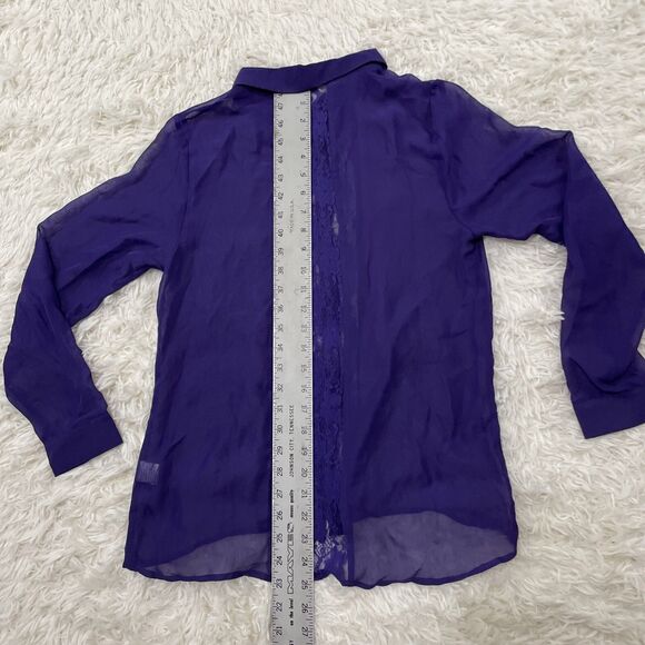 FREE CULTURE Sheer lace Top Button Up Shirt Women L Fairy Boho Whimsy Romantic - Picture 9 of 16